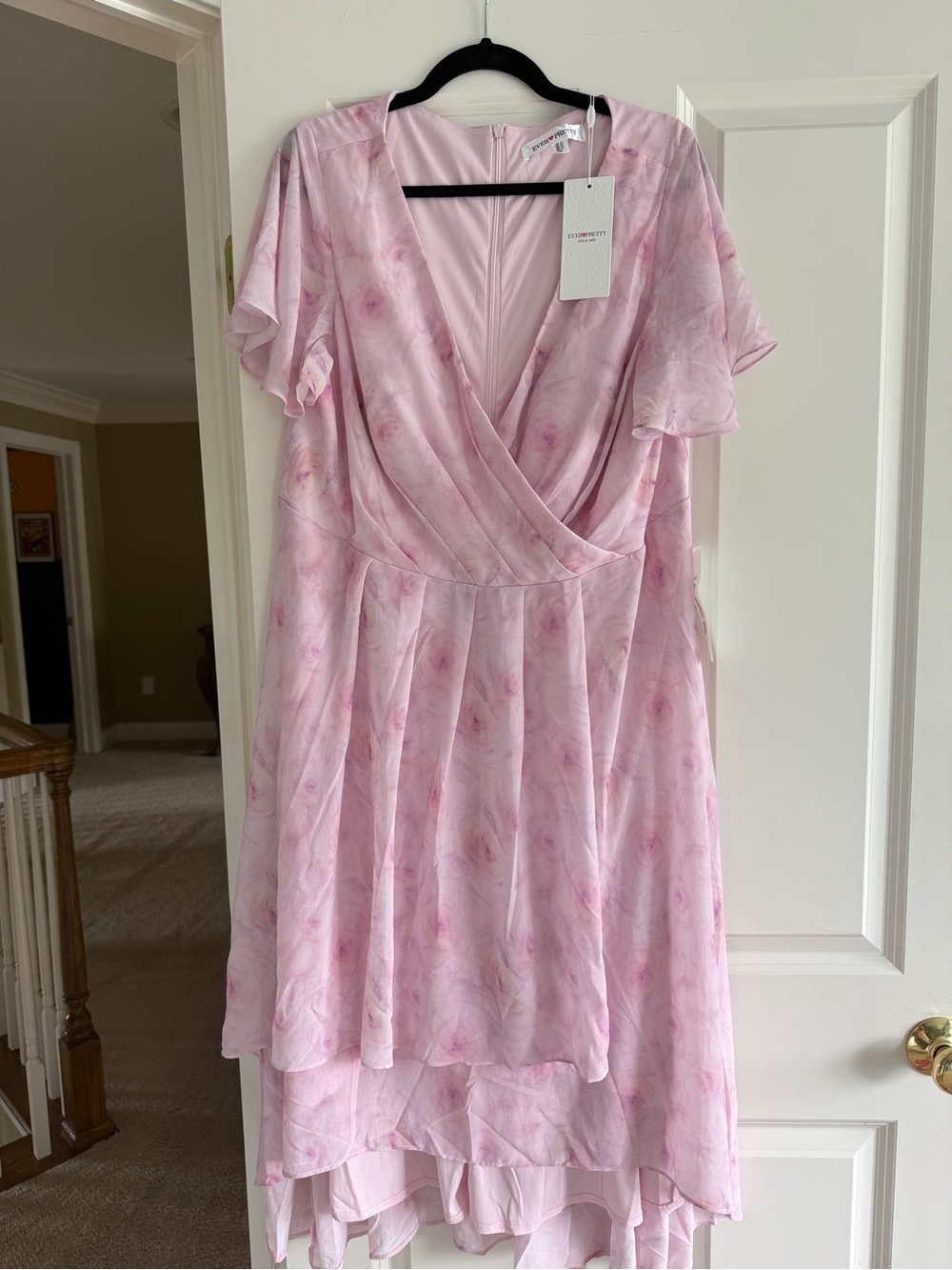 Ever Pretty Blush Pink Floral High-Low Wrap Dress